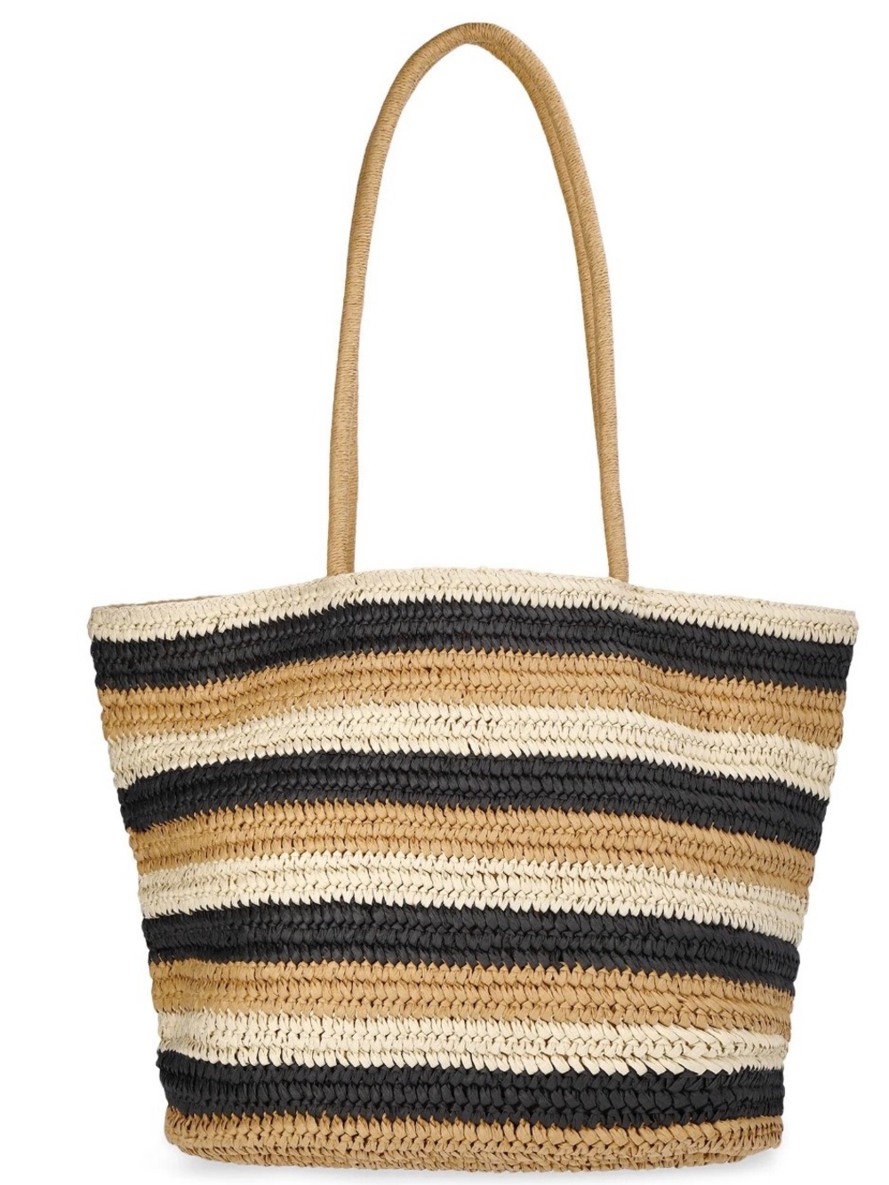 Time and Tru Striped Straw Tote